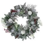 24 in. Green Unlit Frosted Cedar and Berries Artificial Christmas Wreath