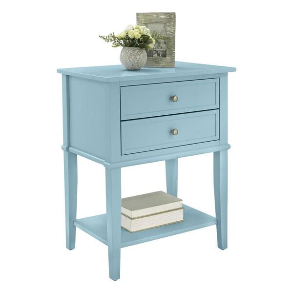 Blue Side End Table Nightstand with 2 Drawers Storage Furniture 