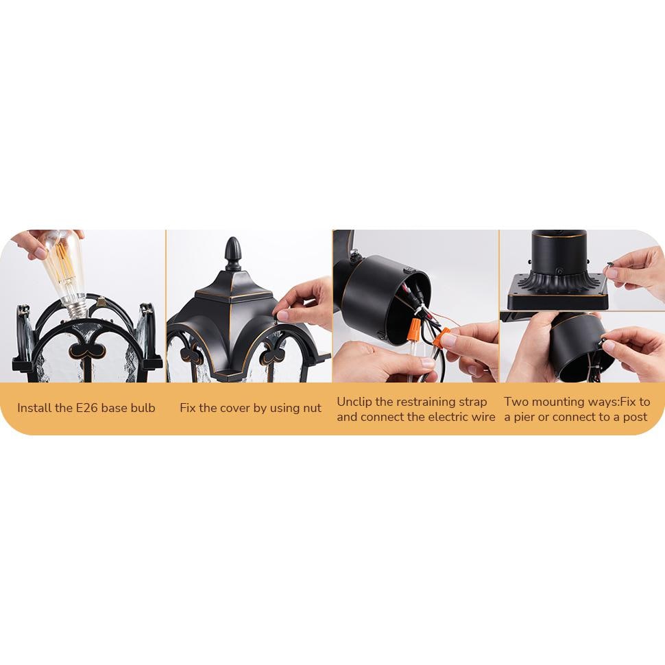 22'' Black Aluminum Dusk to Dawn Outdoor Pier Mount Light