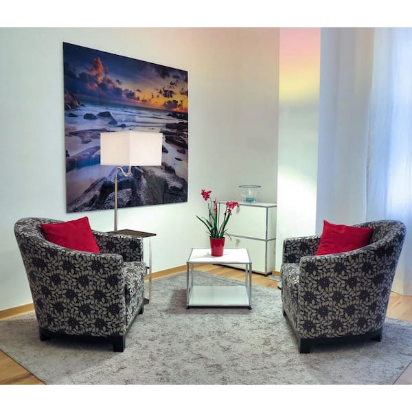 58 in. Multi-Color Modern 1-Light Smart 1-Way (On/Off) Lantern Floor Lamp for Living Room with Linen Square Shade