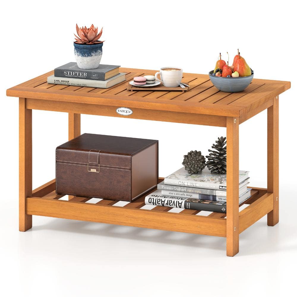 29.5 in. Acacia Wood 2-Tier Outdoor Coffee Table with Bottom Shelf and 176 lb. Tabletop Capacity, Natural price history on PriceWatchPro