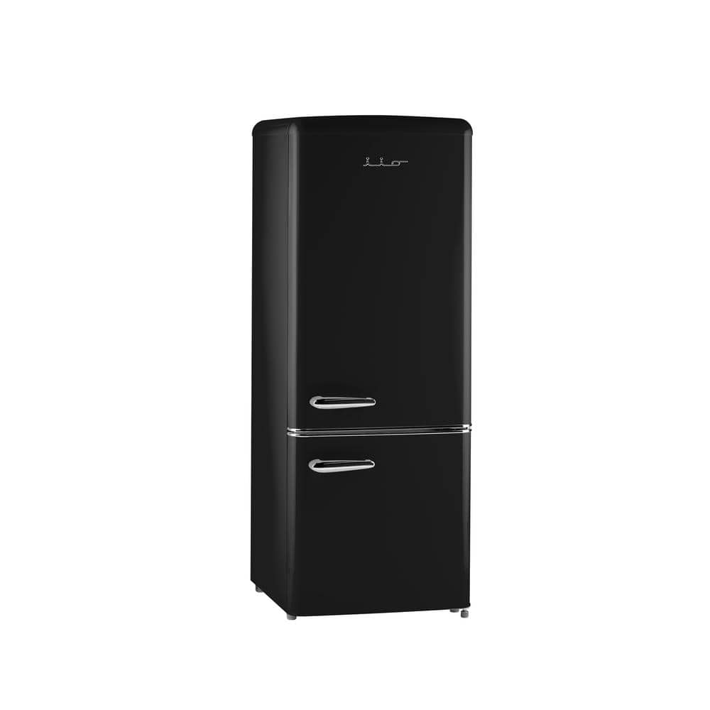 Midnight Black Compact Retro Refrigerator with Bottom Freezer