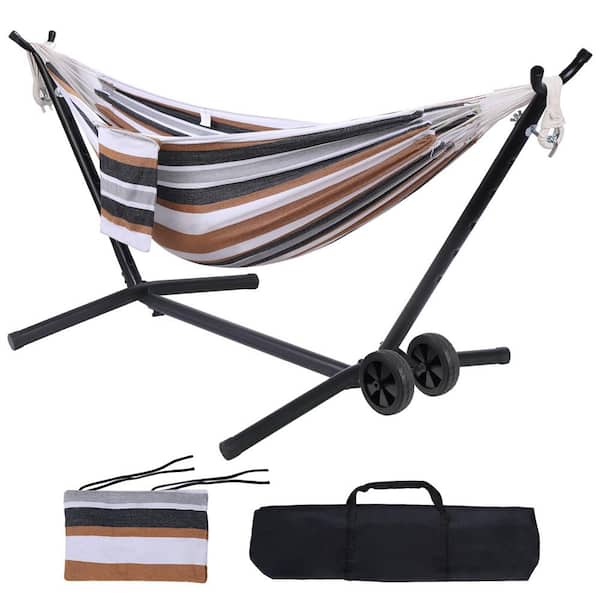 Phewnyzo 108 in. x 40 in. x 0.99 in. Hammock with Stand Included with Wheels 2 Person Heavy Duty with cotton pillow and bag