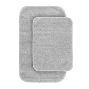 Traditional Platinum Gray 21 in. x 34 in. Washable Bathroom 2 -Piece Rug Set
