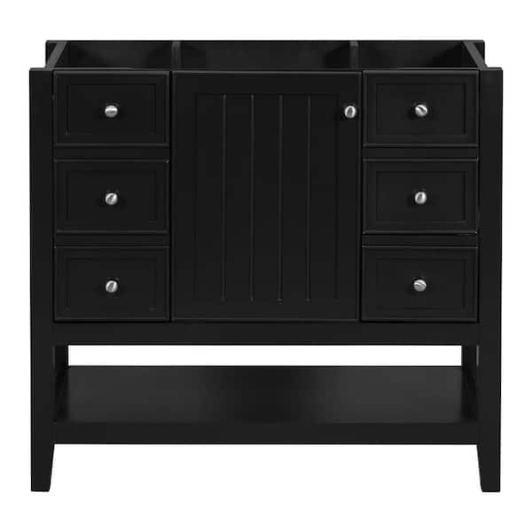 EPOWP 36 in. W x 18 in. D x 33 in. H Bath Vanity Cabinet without Top in Black with Open Storage Shelf and 3-Drawers