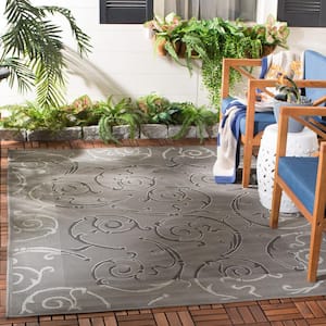 Courtyard Anthracite/Light Gray 4 ft. x 6 ft. Border Indoor/Outdoor Patio  Area Rug