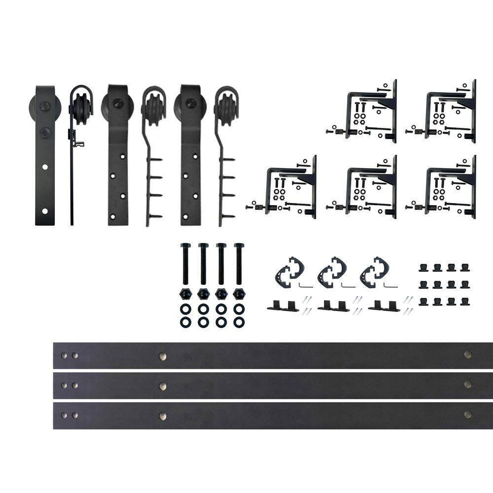 6.6 ft./79 in. Black Rustic Inverted Bent Triple Track Bypass Sliding Barn Door Track and Hardware Kit for Triple Doors price history on PriceWatchPro