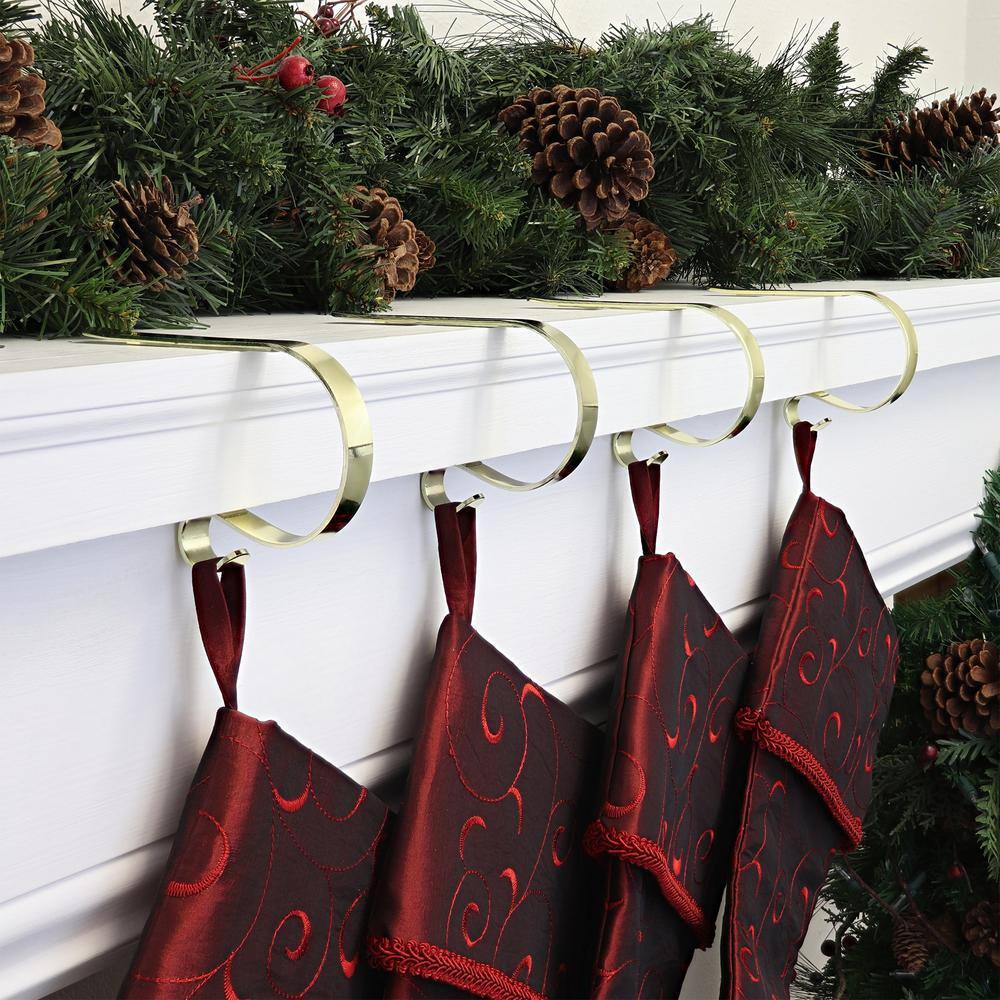 Brass Adjustable MantleClip Stocking Holder Set