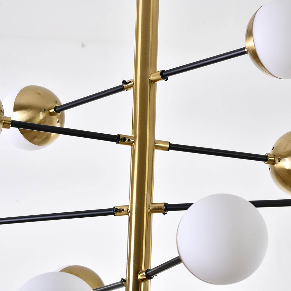 Elegant 39'' Black and Gold Crystal Chandelier with Milk White Shades