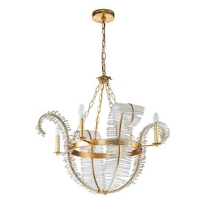 Auro Luxury 4-Light Gold Classic Empire Style Adjustable Chain Chandelier with Crystal Shade for Foyer