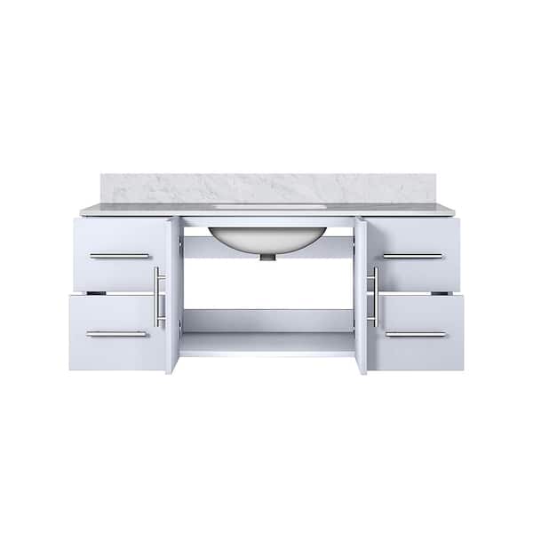 Lexora Geneva 48 in. W x 22 in. D Glossy White Bath Vanity and Carrara Marble Top