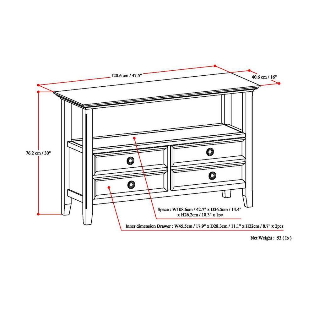 Hickory Brown Solid Wood Console Table with Storage Drawers