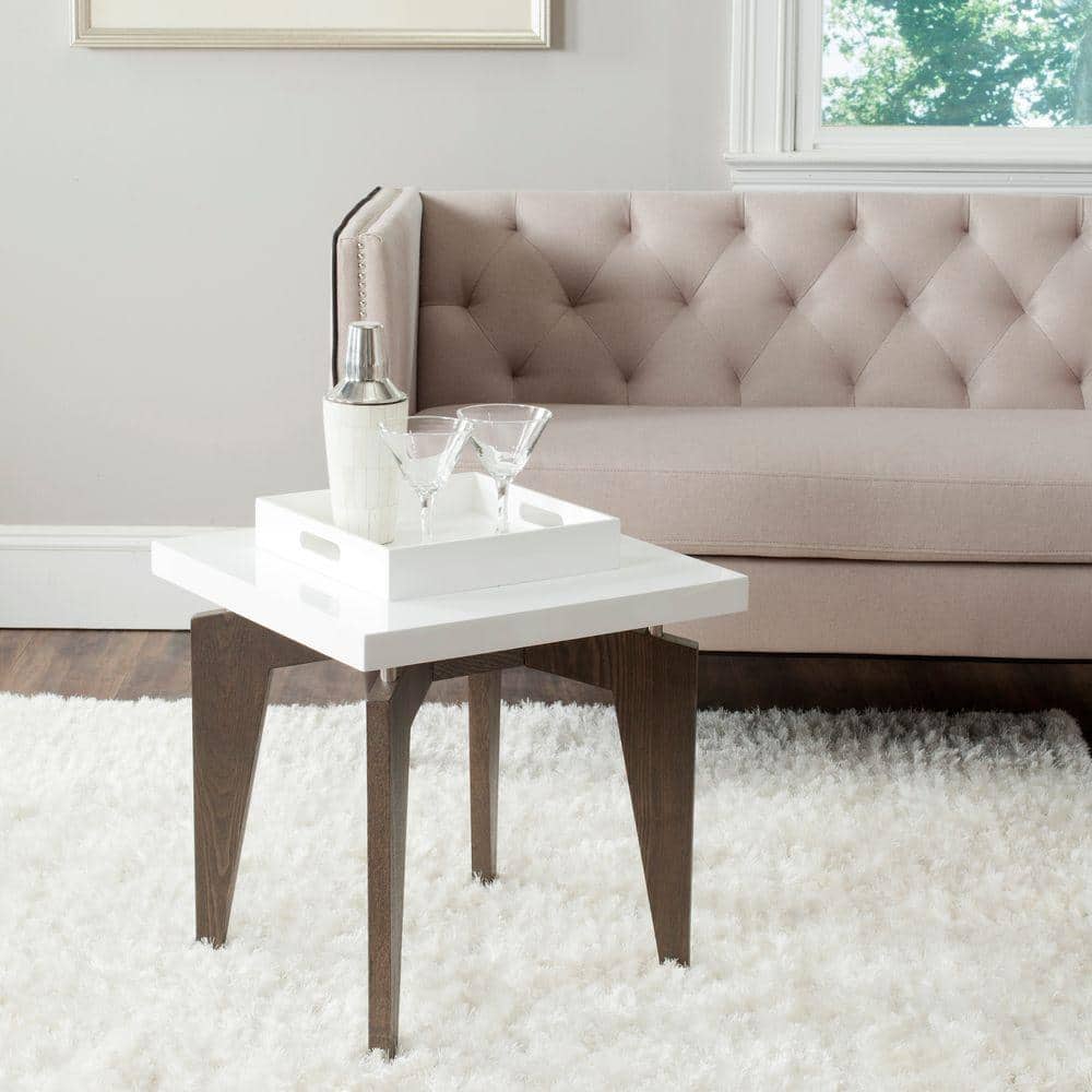 Sleek Transitional 20" Square Wood & Metal End Table in White/Dark Brown