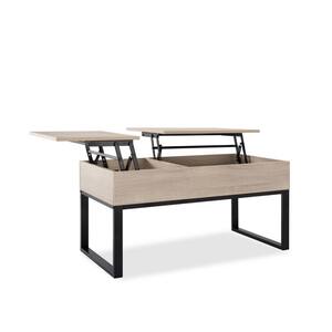 39.4 in. Natural Rectangle Wood Lift Top Extendable Coffee Table with Storage and Stainless Steel Legs