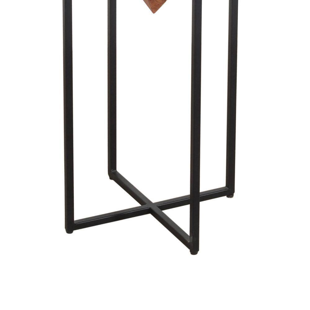 30-Inch Brown Acacia Wood Side Table with Black Metal Cross Base