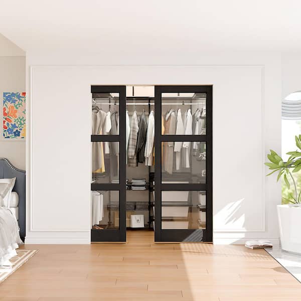 TENONER (24 x 2) 48 in. x 80 in. 3-Lite Clear Glass Black PVC