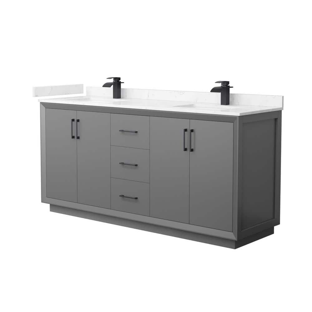 Strada 72'' Dark Gray Double Freestanding Vanity with Cultured Marble Top