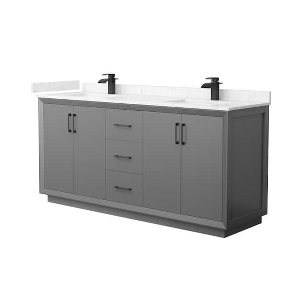 Wyndham Collection Strada 72 in. W x 22 in. D x 35 in. H Double Bath Vanity in Dark Gray with Carrara Cultured Marble Top
