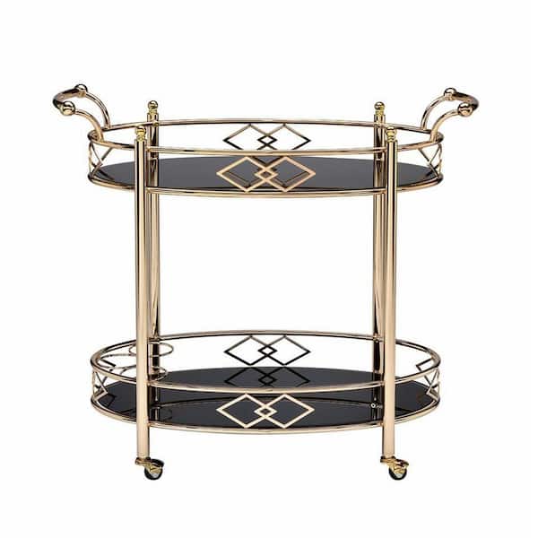 Unbranded Gold and Black Glass Kitchen Serving Cart