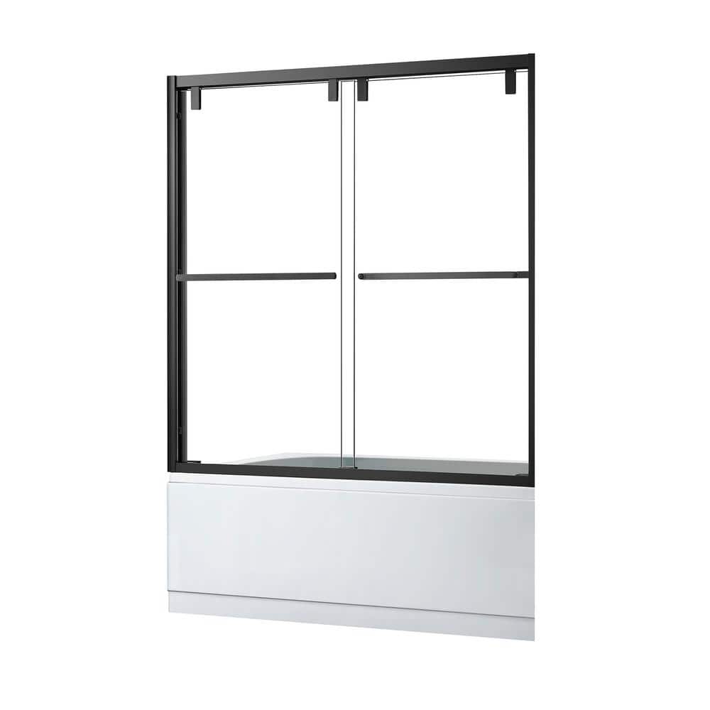 Caspar 60" Matte Black Clear Glass Frameless Tub Door