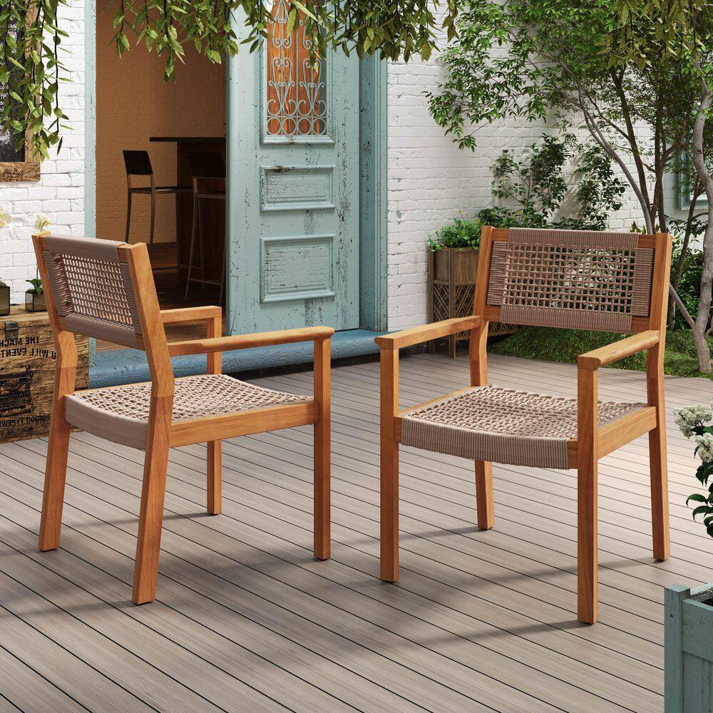 2-Piece Light Brown Acacia Wood Outdoor Lounge Chair with Rope Seats price history on PriceWatchPro