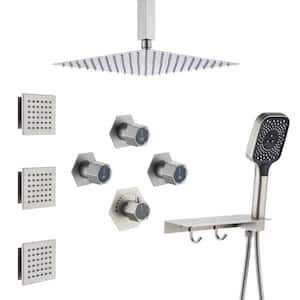 7-Spray 12 in. Wall Mount Dual Shower Heads and Handheld Shower Head with 2.5 GPM 3-Jet in Brushed Nickel