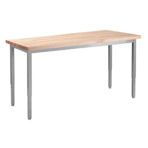 Heavy Duty Height Adjustable Table 30 in. x 72 in. Gray Frame Butcher Block Top