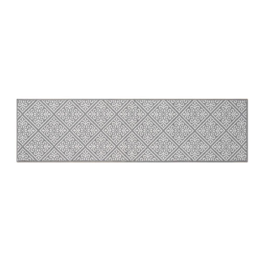 8' Ivory or Grey Medallion Polypropylene Runner Rug