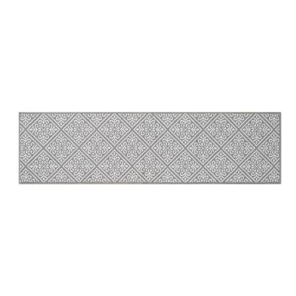 Laura Ashley Austell 2-Tone Light Grey/Ivory 2 ft. x 8 ft. Geometric Polypropylene Runner Rug