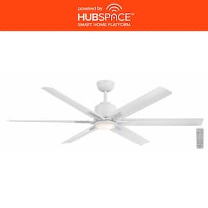 Kensgrove II 60 in. Smart Indoor/Outdoor Matte White Ceiling Fan with Remote Included Powered by Hubspace