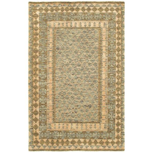 LR Home Oushak Hand Knotted Trellis Floral Border Gray / Khaki 5 ft. 3 in. x 7 ft. 5 in. Indoor Area Rug