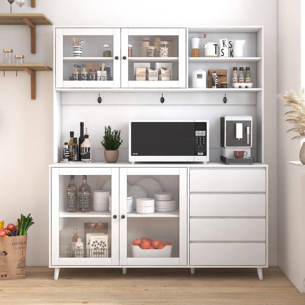 71 in. White Wood 4-Drawers Pantry Organizer Freestanding Large Kitchen Hut
