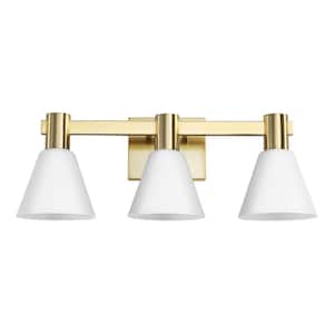 21.3 in. 3 Light Gold Dimmable Bathroom Vanity Light Fixture with Milk White Cone Glass Shade