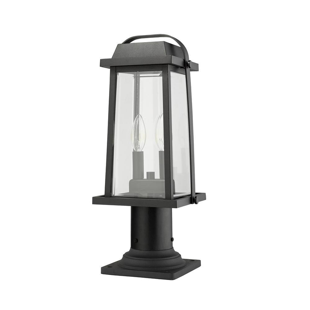 Millworks Black 19" Outdoor Pier Mount Lantern with Glass Panels