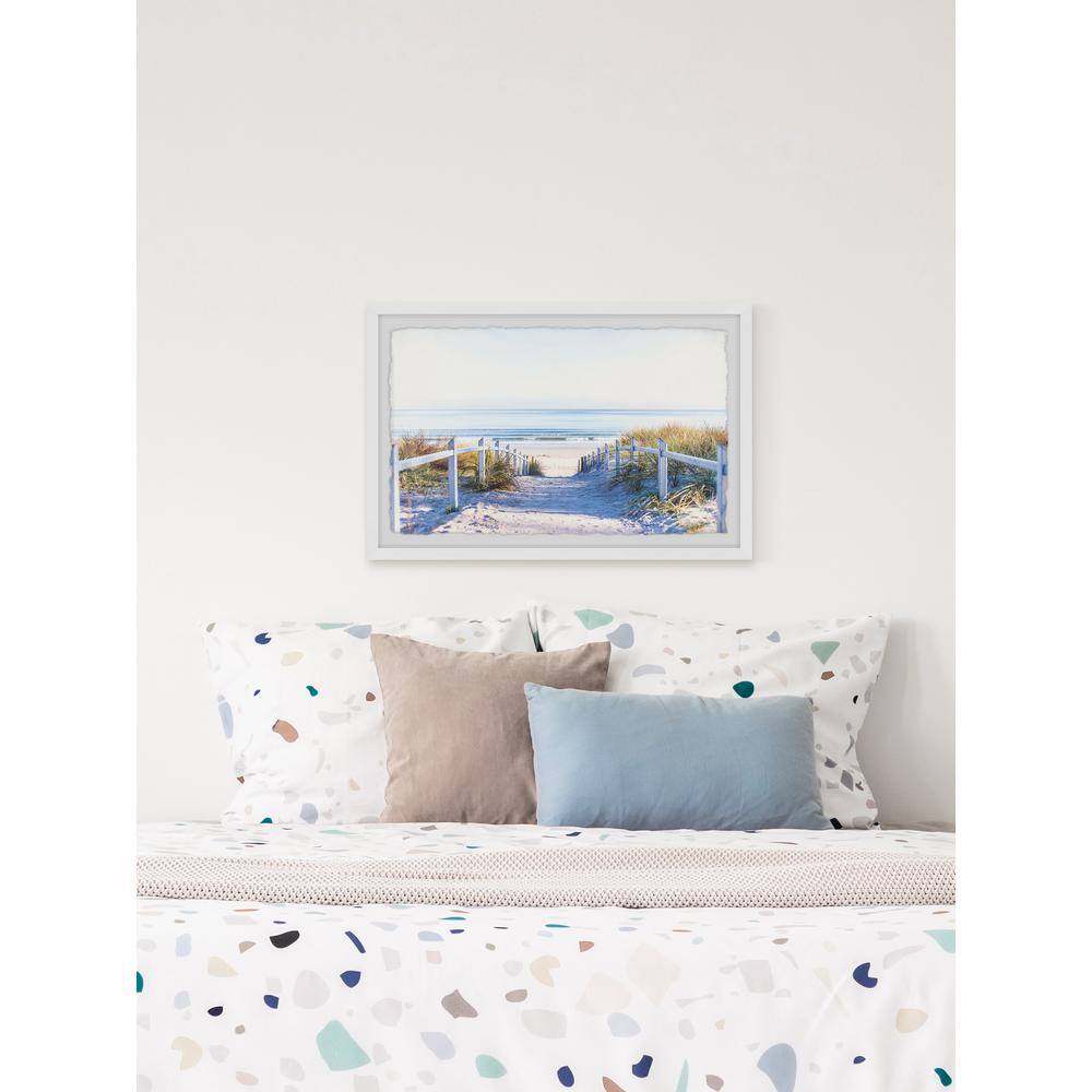 White Framed Coastal Landscape Print with Sandy Pathway, 12" x 8"