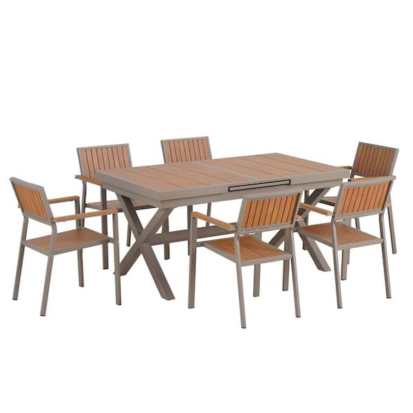 8 of Pieces Outdoor Dining Set with 6 Chairs & Extending Table, Perfect for Garden, Patio, Lawn, and Backyard