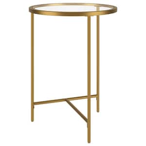 Berenson 18 in. Gold-Tone Round Glass Top End Table
