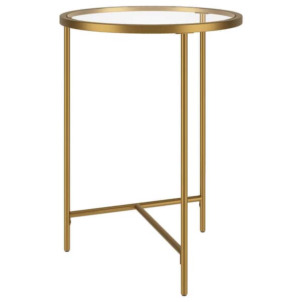 Meyer&Cross Berenson 18 in. Gold-Tone Round Glass Top End Table