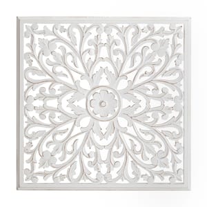 30 in. x 30 in. Beakman White 30 in. Square Medallion MDF Wall Art