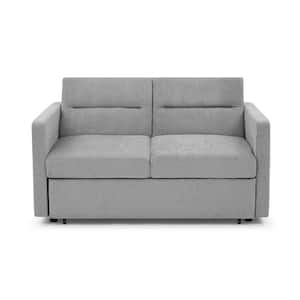 54.50 in. W Square Arm Chenille Straight Reclining Sofa Bed with Pull-out Bed in Gray