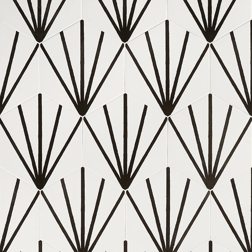 GeoHex 8" White and Black Matte Porcelain Hexagon Tile