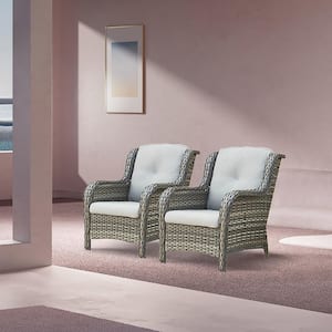 ArcoBay Metal and Gray Wicker Outdoor Lounge Chair with Olefin Gray Cushions (2-Pack)