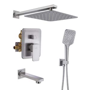 3-Spray Patterns with 9.8 in. Tub Wall Mount Dual Shower Heads in Spot Resist Brushed Nickel