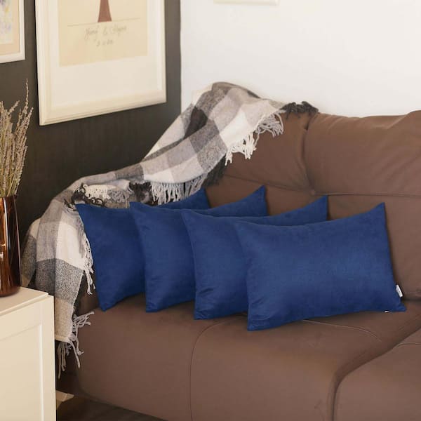 MIKE & Co. NEW YORK Decorative Farmhouse Navy Blue 12 in. x 20 in. Lumbar Solid Color Throw Pillow Set of 4