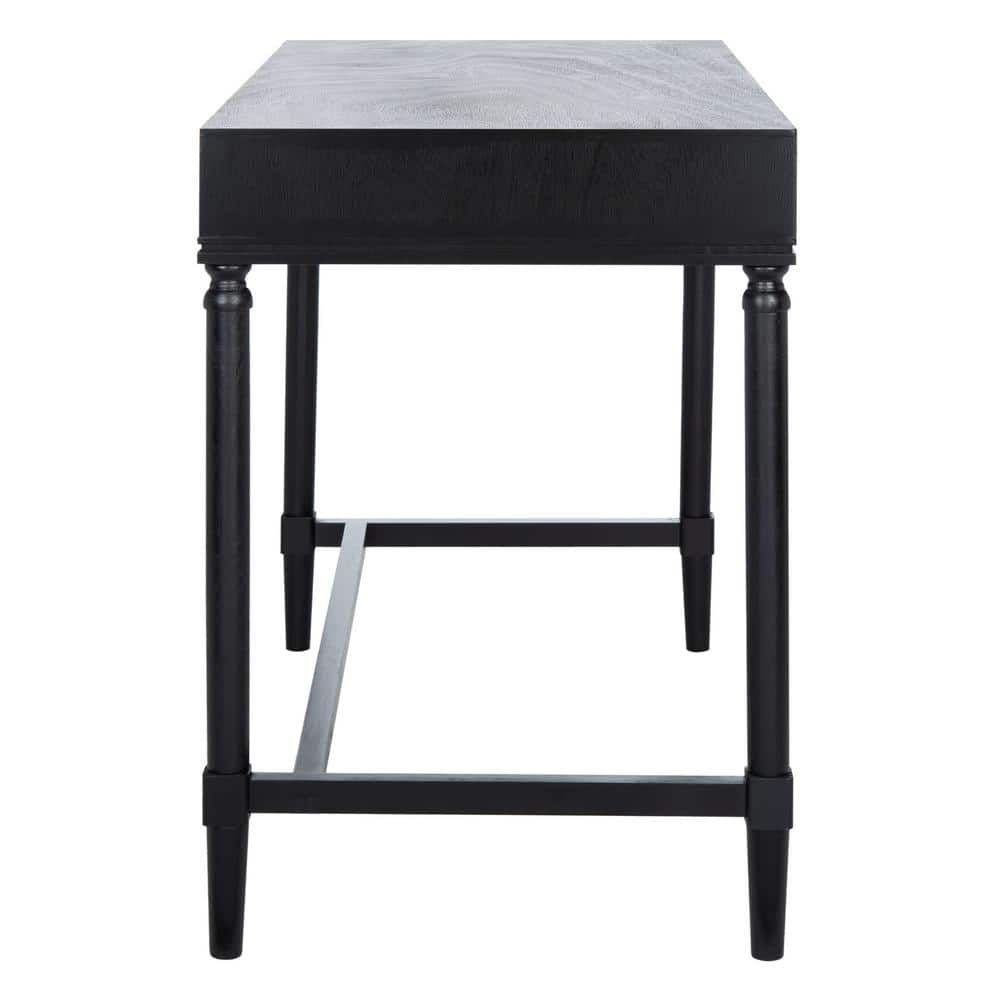 Estella Chic Black and Natural Wood Writing Desk with Gold Accents