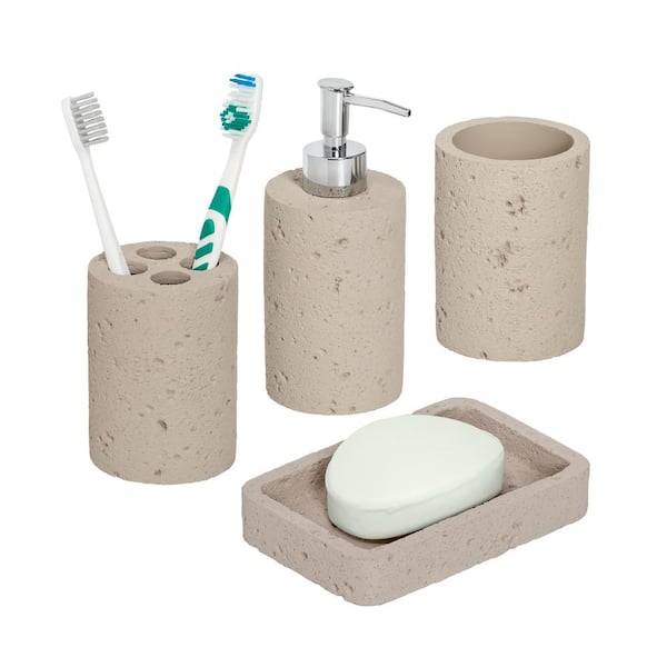 Honey Can Do 4 Piece Bath Accessory Set In Grey Cement Bth 08730 The Home Depot