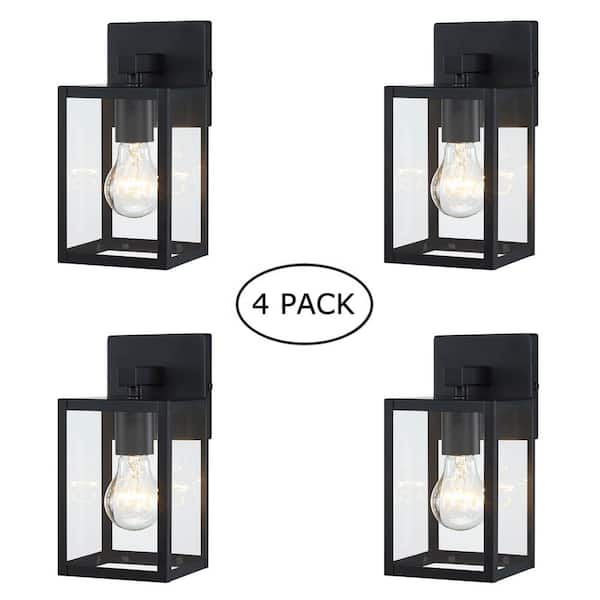 Hukoro 10 in. Black Outdoor Hardwired Wall Lantern Sconce with Clear Glass Shade and No Bulbs Included (4-Pack)
