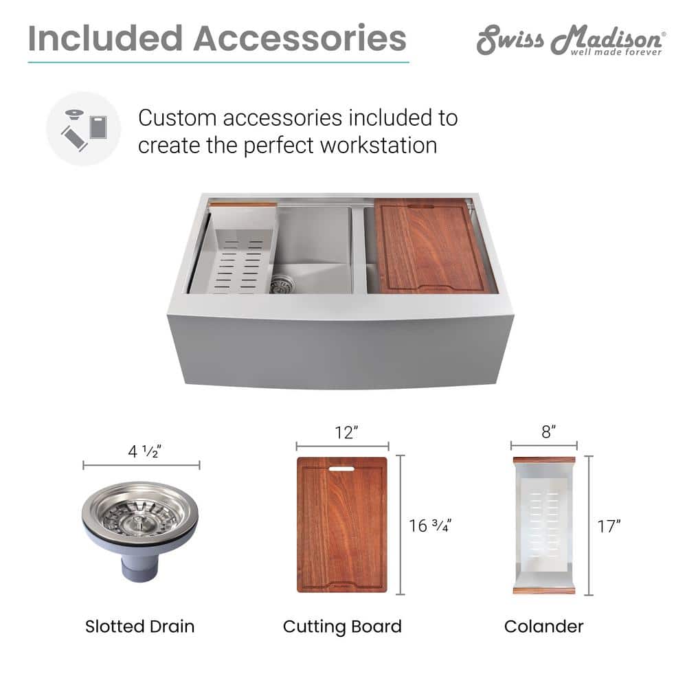 Rivage 33'' Stainless Steel Dual Basin Apron Kitchen Sink