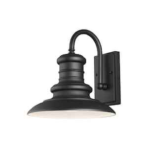 Redding Station Medium 1-Light Textured Black Outdoor Wall Lantern Sconce with Turtle Friendly Amber 7W PAR20 LED Bulb
