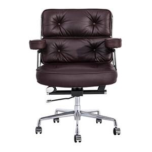 Dark Brown Genuine Leather Office Chair with Arms
